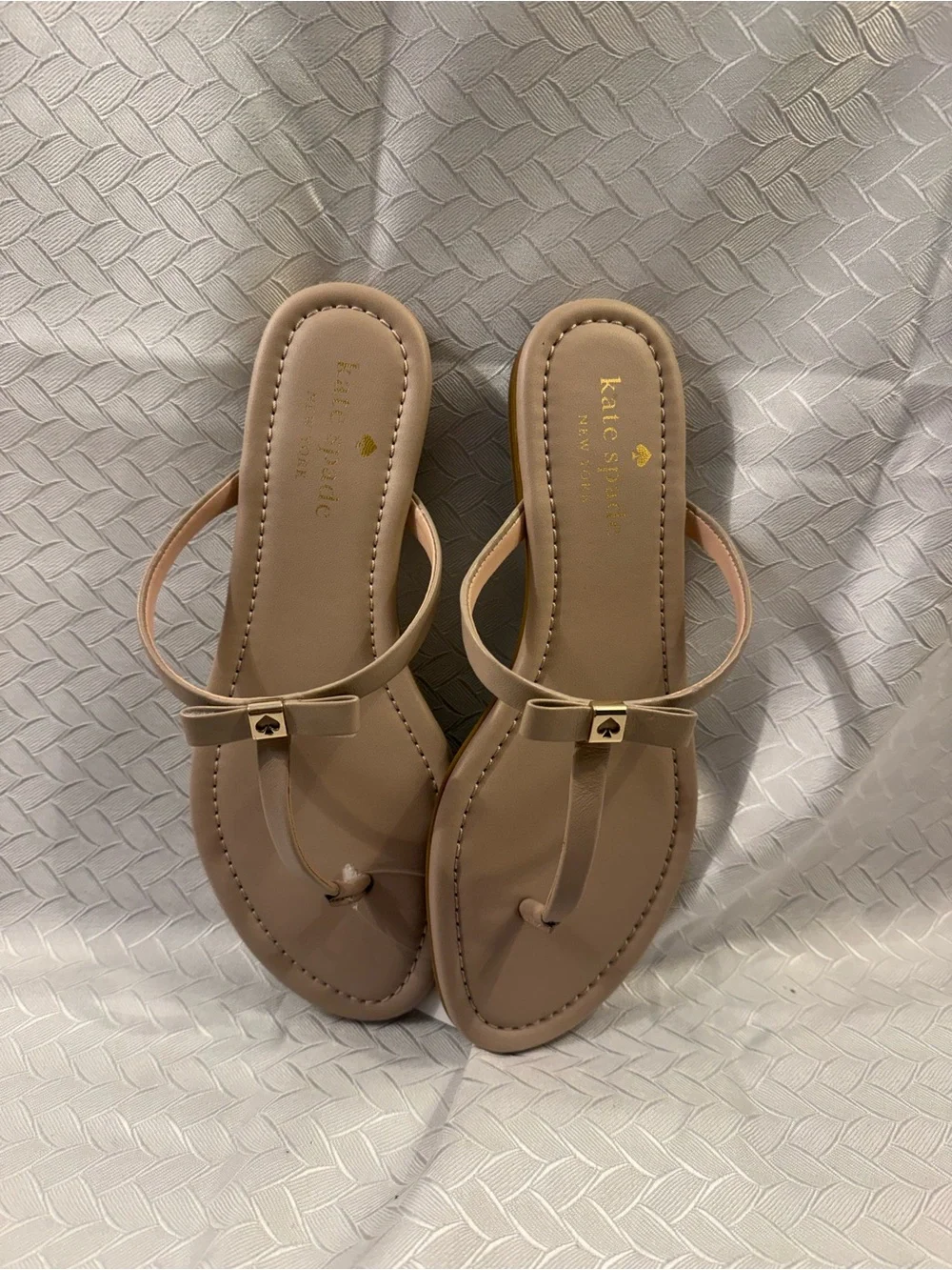 kate spade Neutral Beige Bow T-Strap Sandals
